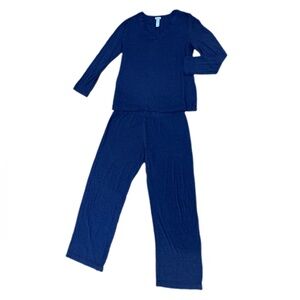 Hanro Deep Heathered Purple Long Sleeved Pajama Set Pants & Top